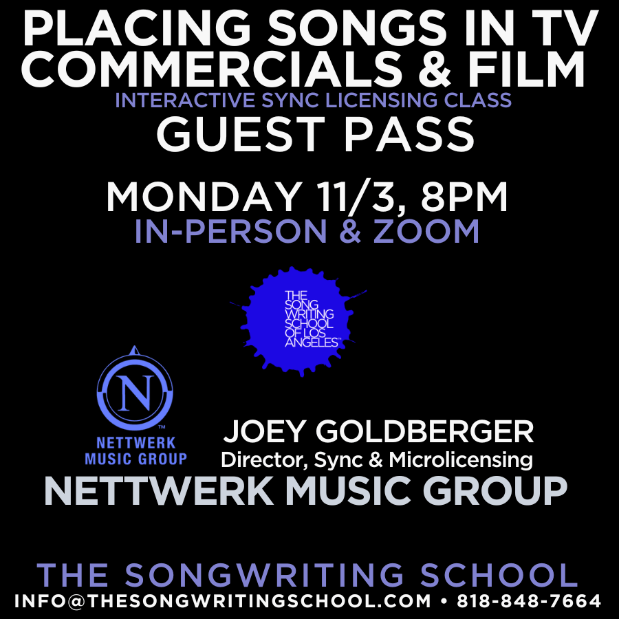 Placing Songs in TV, Commercials, & Film - FALL 2025 11/10/25 8pm PT with Special Guest Charles Levan of Blue Buddha Ent. Sync Agency