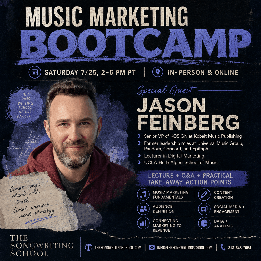 MUSIC MARKETING BOOTCAMP, with Jason Feinberg (Kobalt Music, Lecturer at UCLA in Digital Marketing) - Saturday 7/25, 2-6pm PT, In-Person and Online