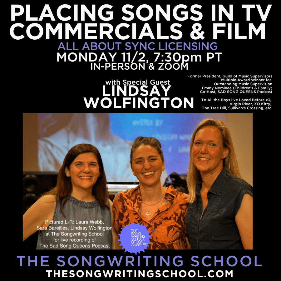 Placing Songs in TV, Commercials, & Film - FALL Section Starts Monday 11/2/26 with Award-Winning Music Supervisor Lindsay Wolfington!
