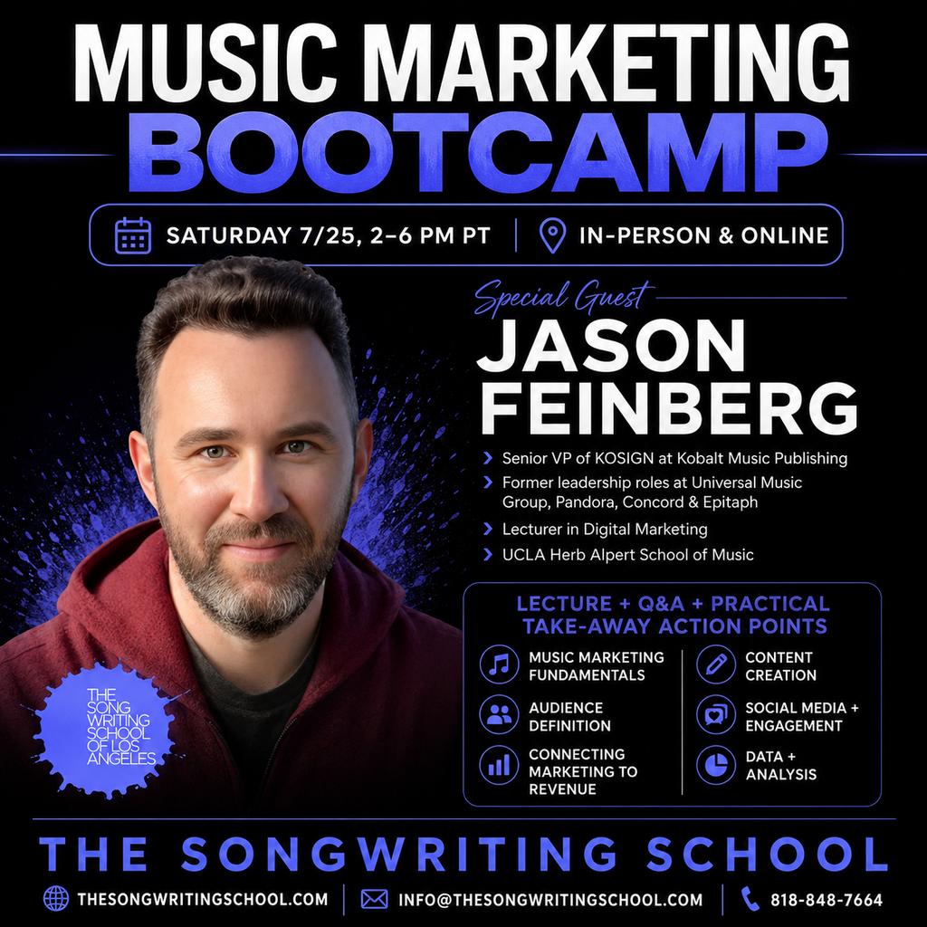 MUSIC MARKETING BOOTCAMP, with Jason Feinberg (Kobalt Music, Lecturer at UCLA in Digital Marketing) - Saturday 7/25, 2-6pm PT, In-Person and Online